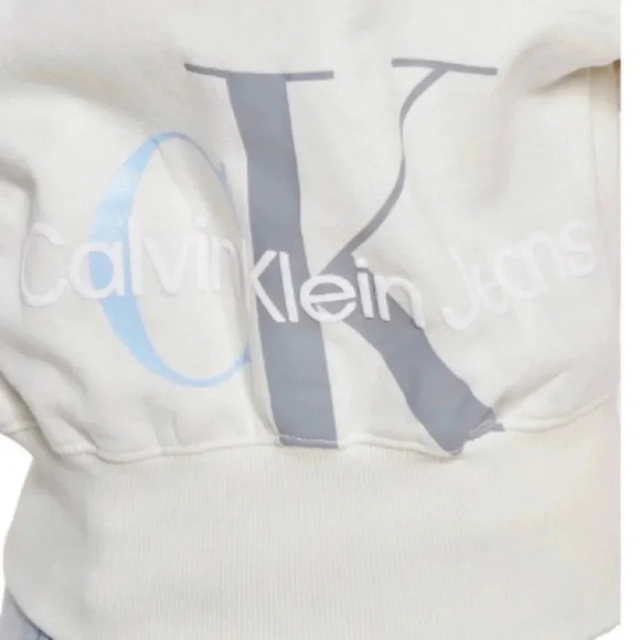 CALVIN KLEIN JEANS | Ivory Two Tone Monogram Back Logo Sweatshirt Hoodie Size L - Picture 3 of 12